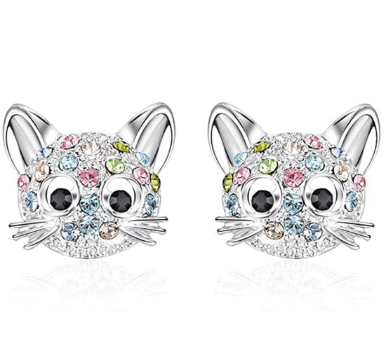 katten oorbellen, zilver