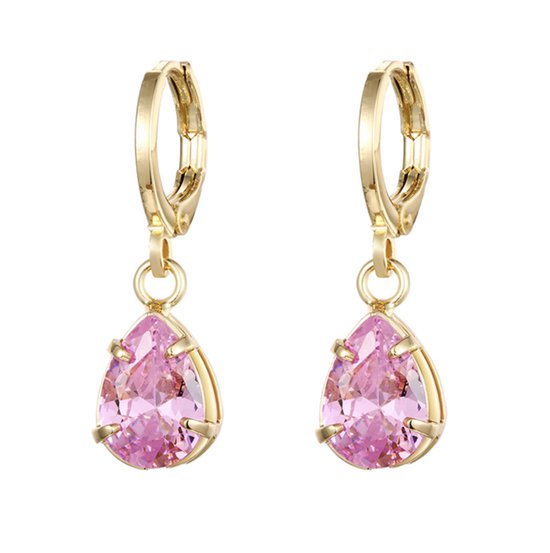 oorhangers goud met zirkonia steen roze