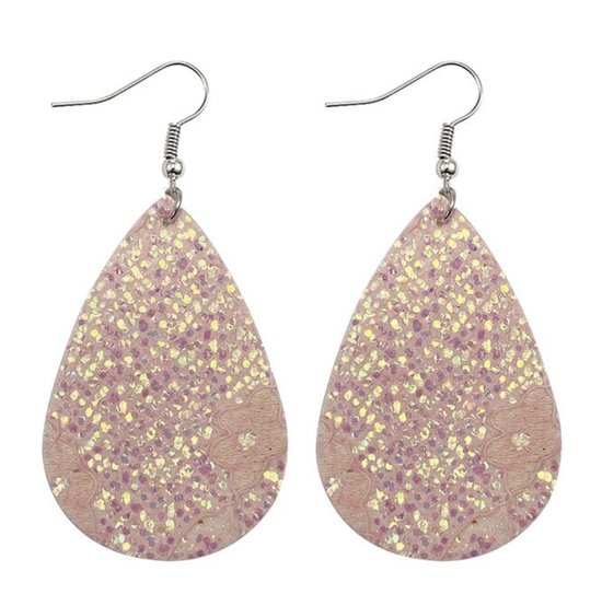 rose glitter oorbellen