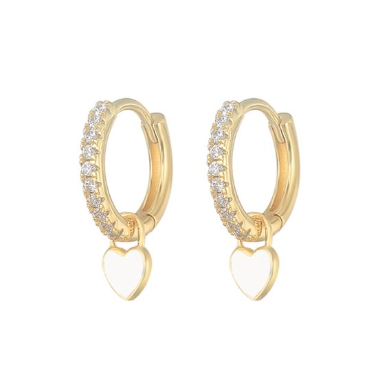Hartjes oorbellen goud - wit