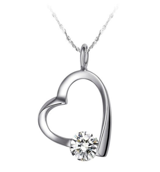 hartjes ketting met steentje, zilver