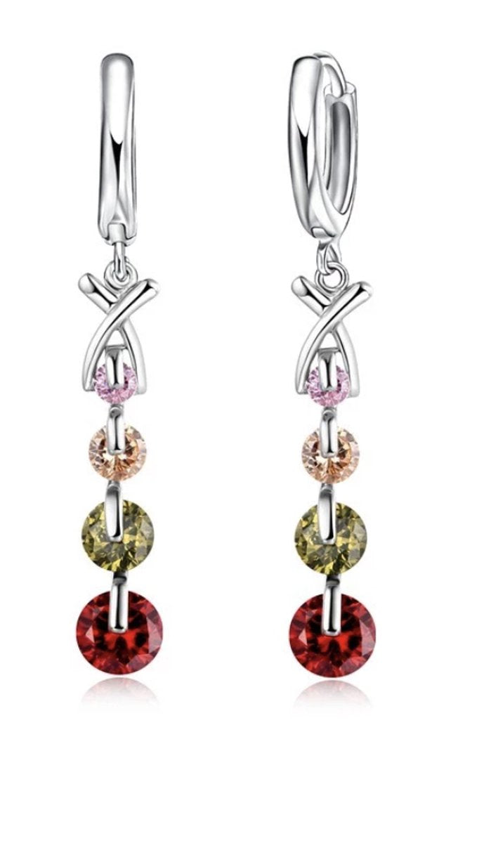 sieraden set ketting met oorbellen 925 zilver met gekleurde steentjes