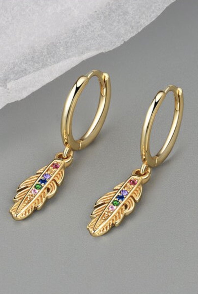 veer oorbellen met steentjes, goud