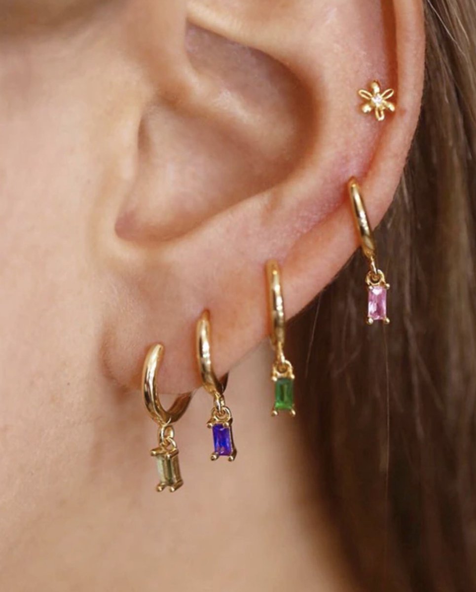 oorbellen goud met zirkonia hanger groen