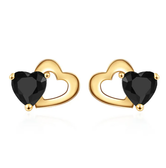 Zirkonia hartjes oorbellen - gold plated zwart
