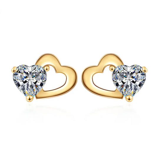 Zirkonia hartjes oorbellen - gold plated transparant