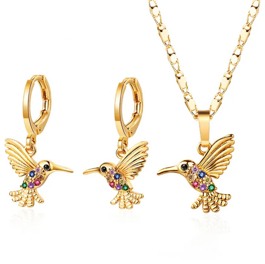 Ketting en oorbellen set - dames sieradenset - vogel ketting en oorbellen