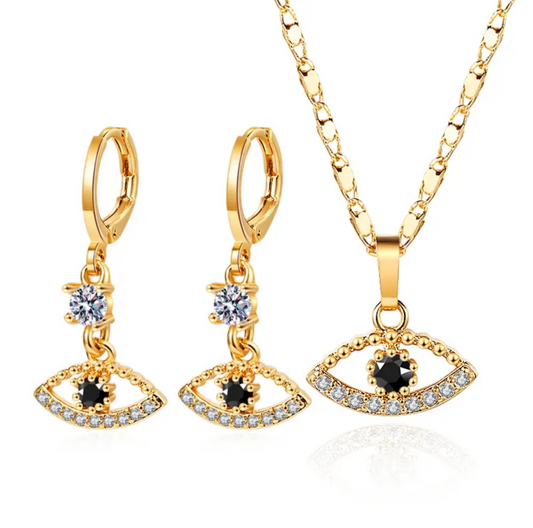 Sieradenset dames - evil eye oorbellen en ketting - goudkleurig