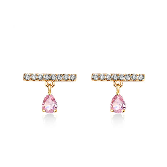 Dames oorbellen – bar oorbellen – gold plated – Zirkonia oorbellen