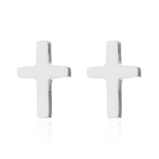 Kruis oorbellen stainless steel, zilver