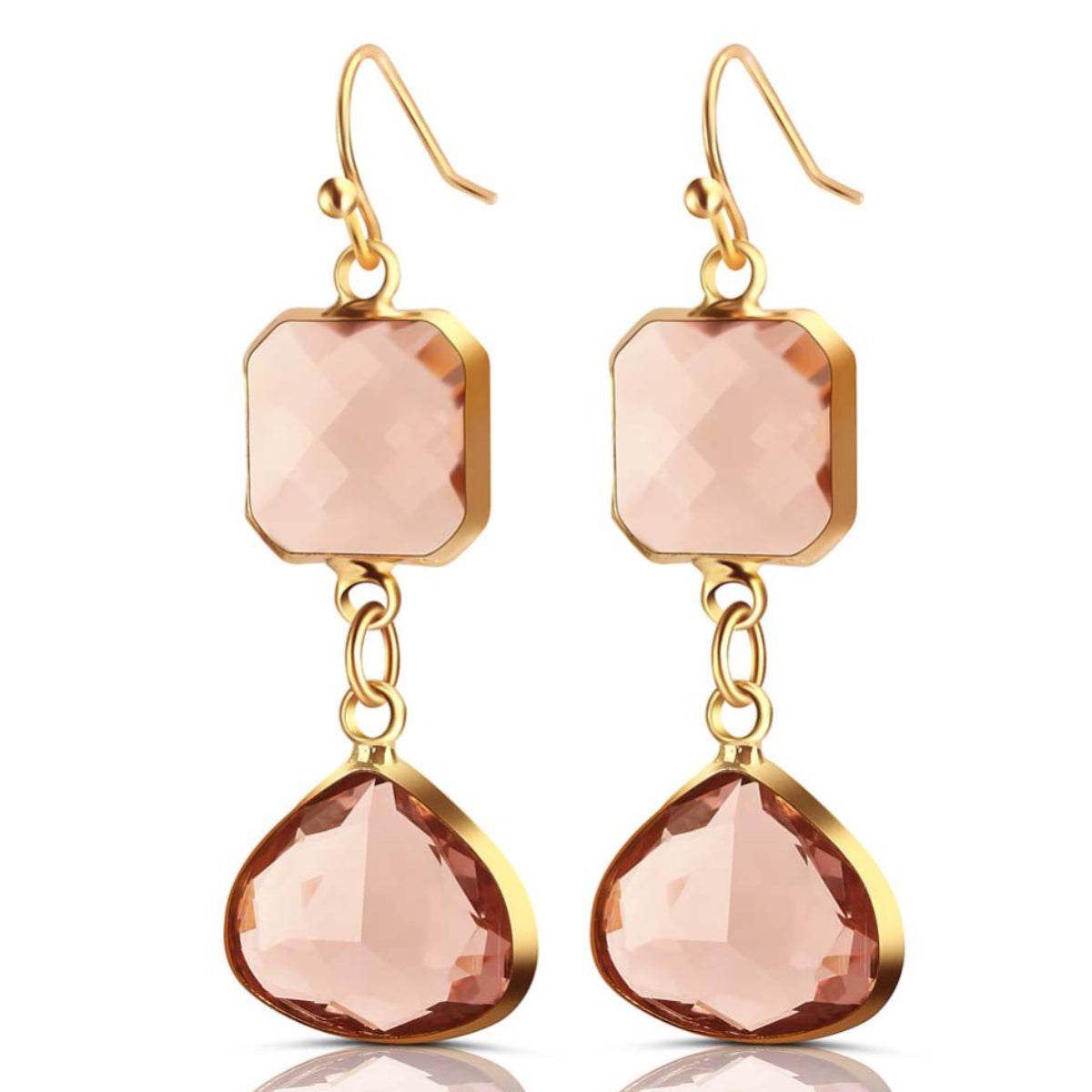 goudkleurige dames oorbellen met rosze steen