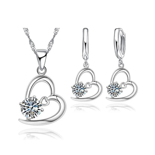 sieraden set ketting met oorbellen 925 zilver met hartjes