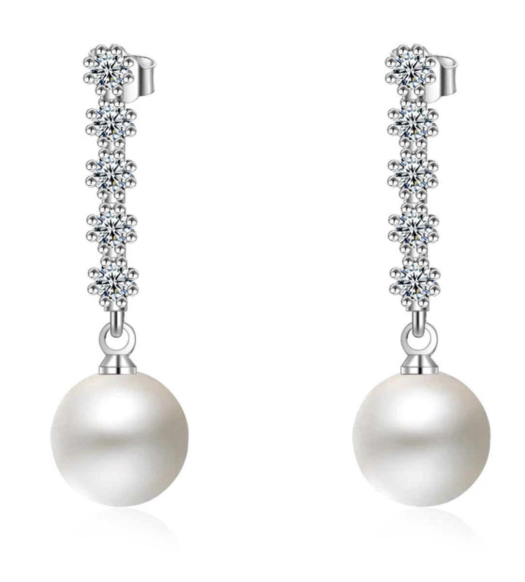 parel oorhangers ingelegd met steentjes, zilver
