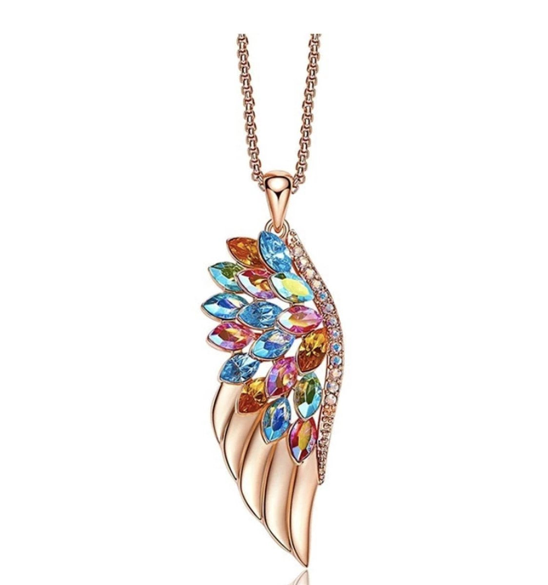 ketting met vleugel ingelegd met steentjes, rosegoud