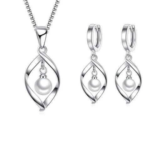 sieraden set ketting met oorbellen 925 zilver met parel