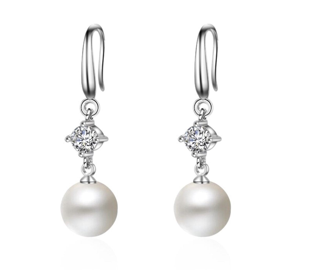 parel oorhangers, zilver