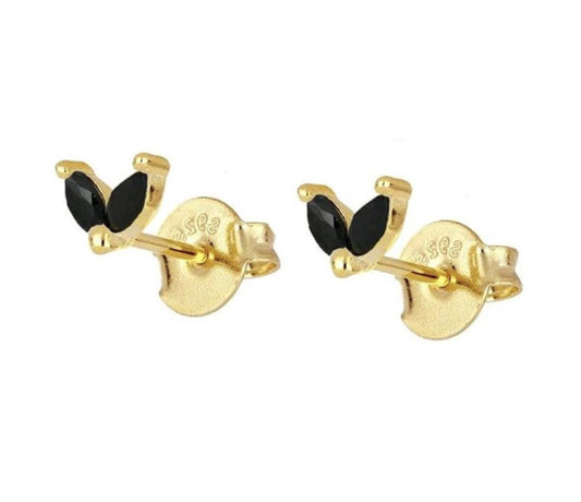 hartjes oorbellen, goud, zwart