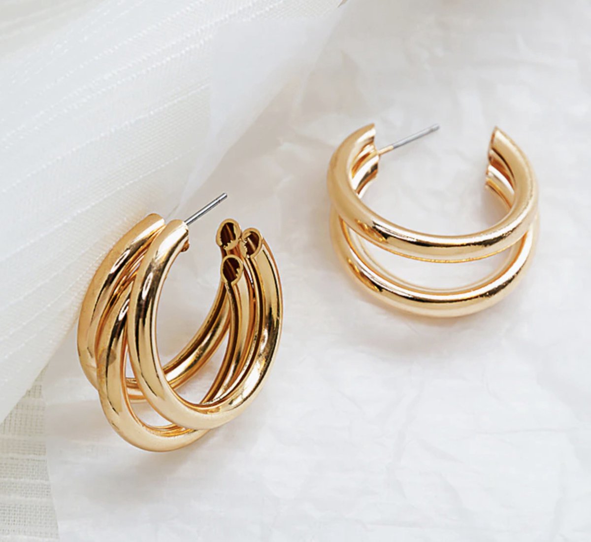 Double earrings - goudkleurige dames oorringen