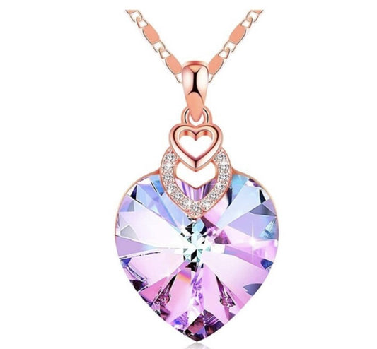Ketting dames met hartje steen rosekleurig