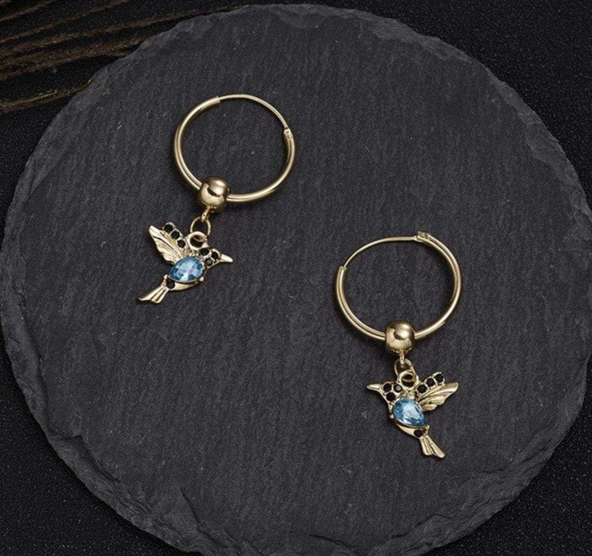 vogel oorringen, blauw / goud