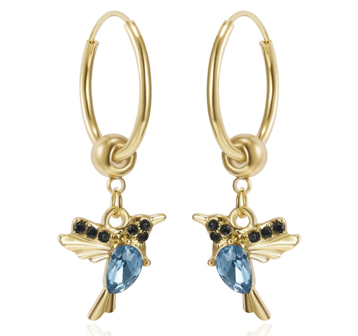 vogel oorringen, blauw / goud