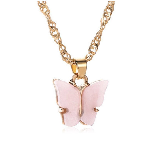 ketting met vlinder, roze