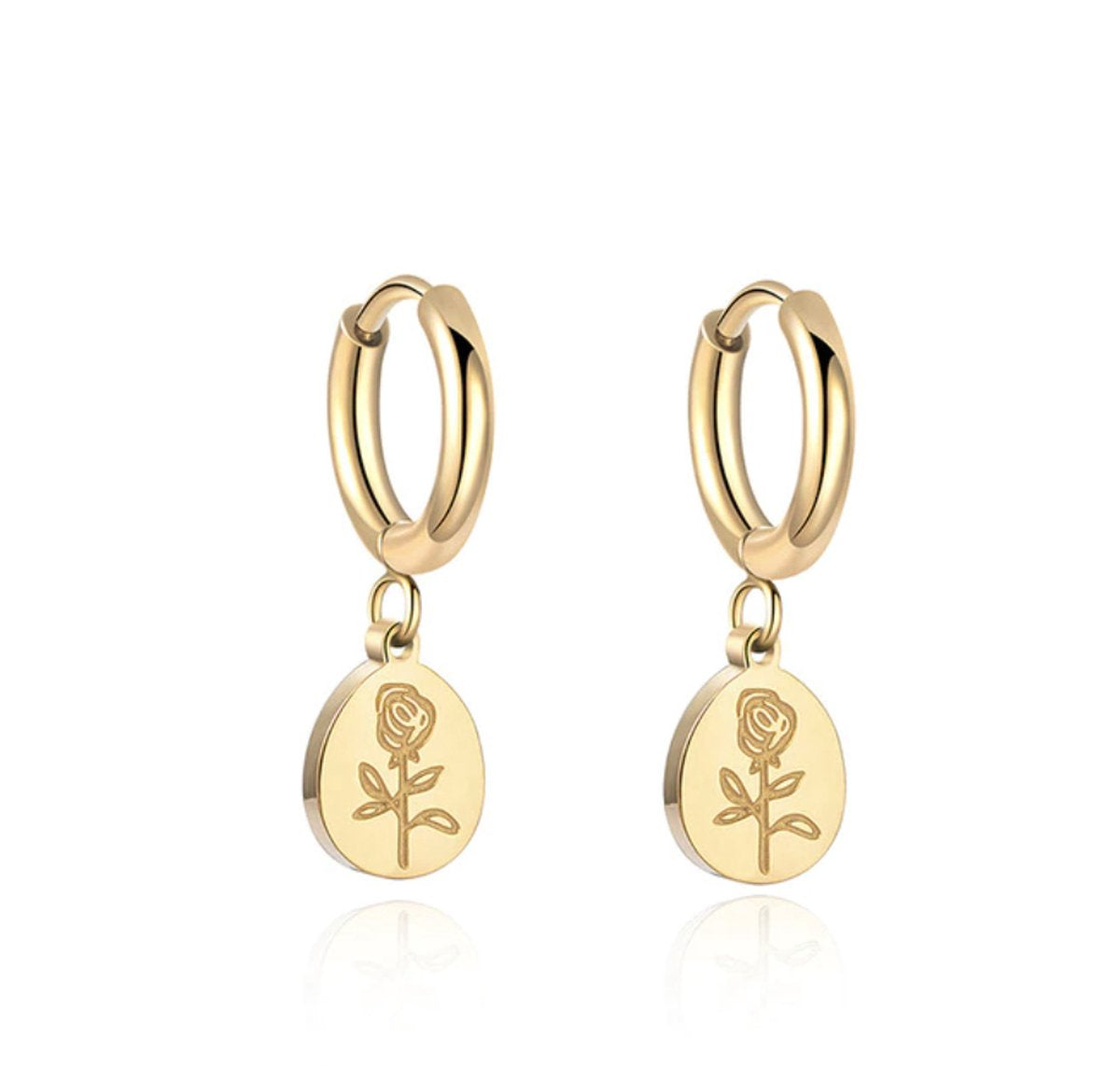 roos oorbellen, goud