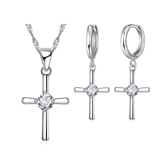 sieraden set ketting met oorbellen 925 zilver met kruis