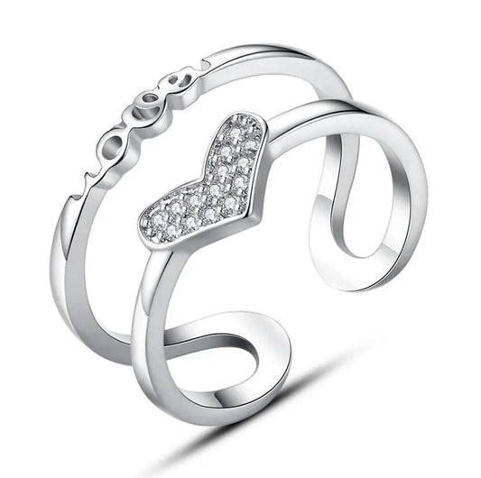 ring met hartje love, zilver
