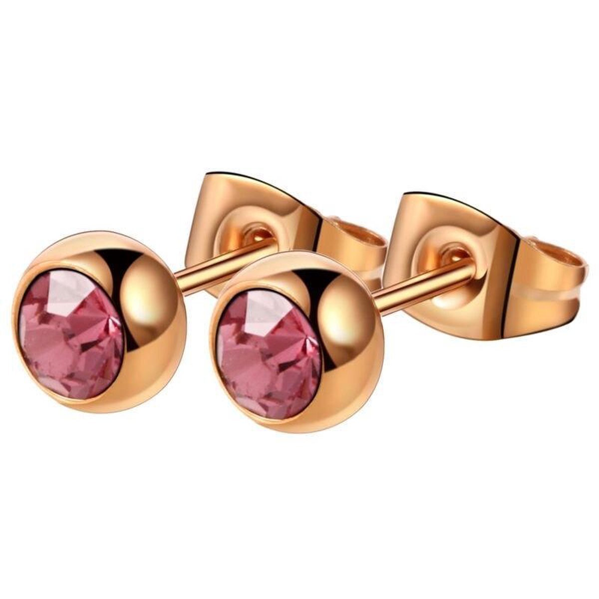 studs oorbellen met steentje, roze