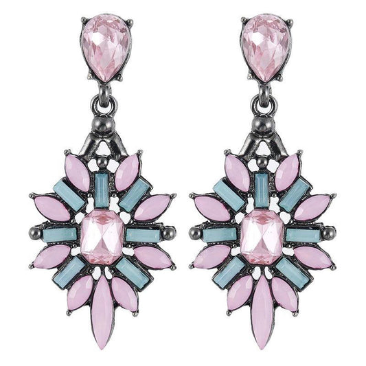 elegante oorbellen ingelegd met steentjes, roze / blauw
