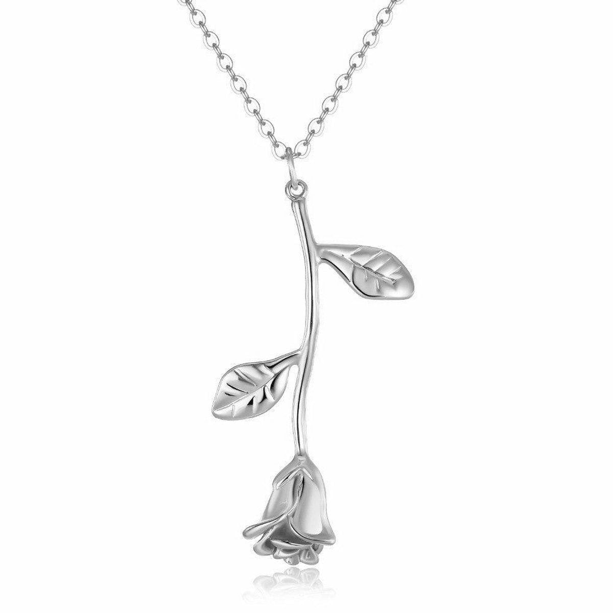 ketting met roos hanger, zilver