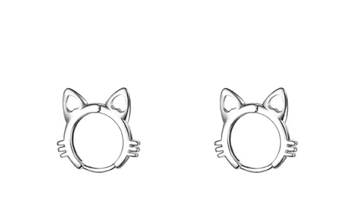 katten oorbellen, zilver