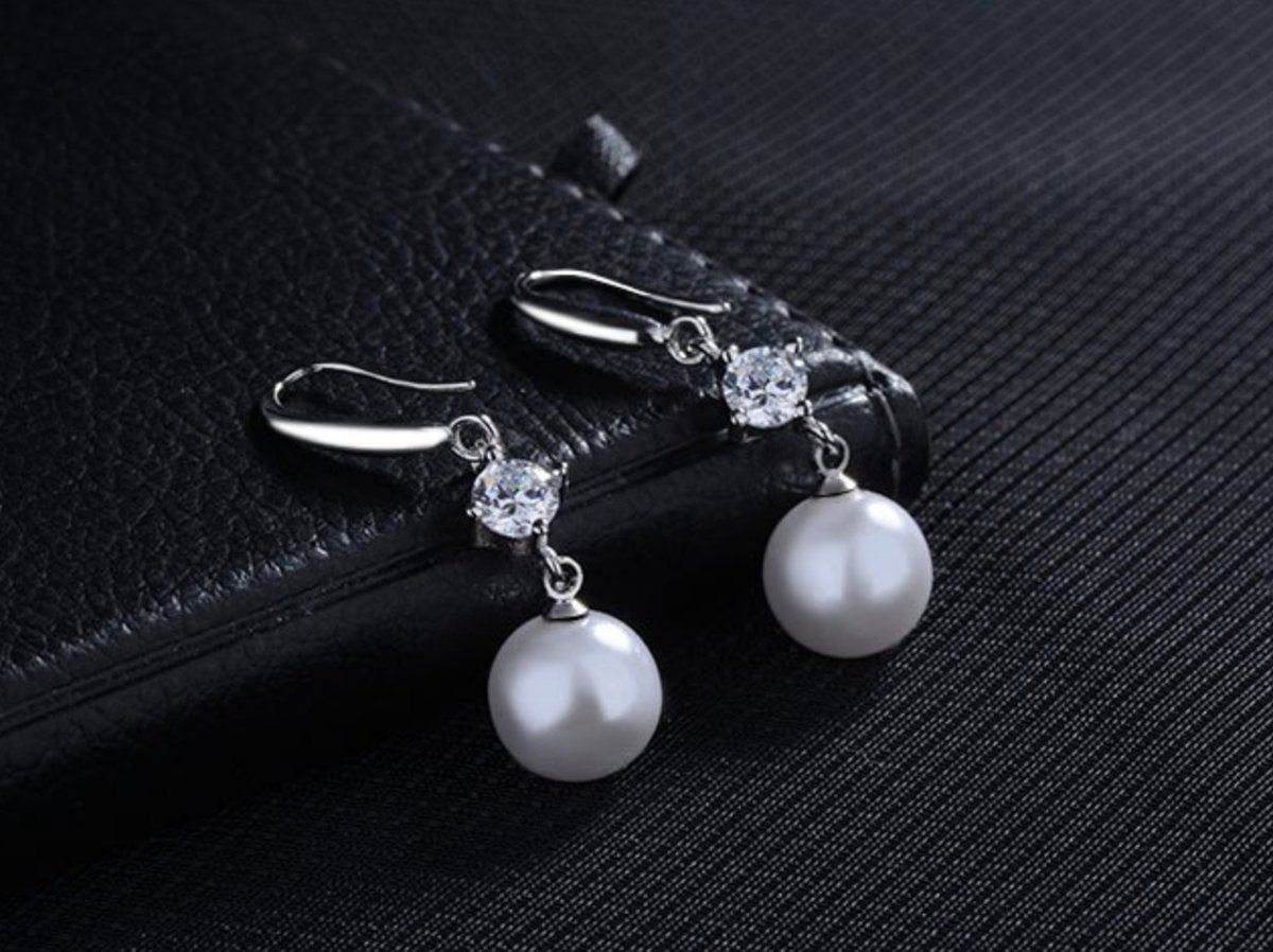 parel oorhangers, zilver