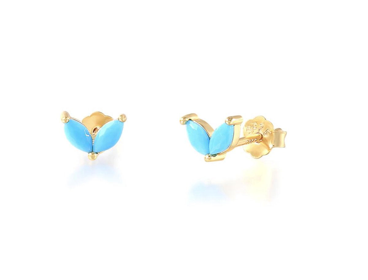 turquoise oorbellen, goud