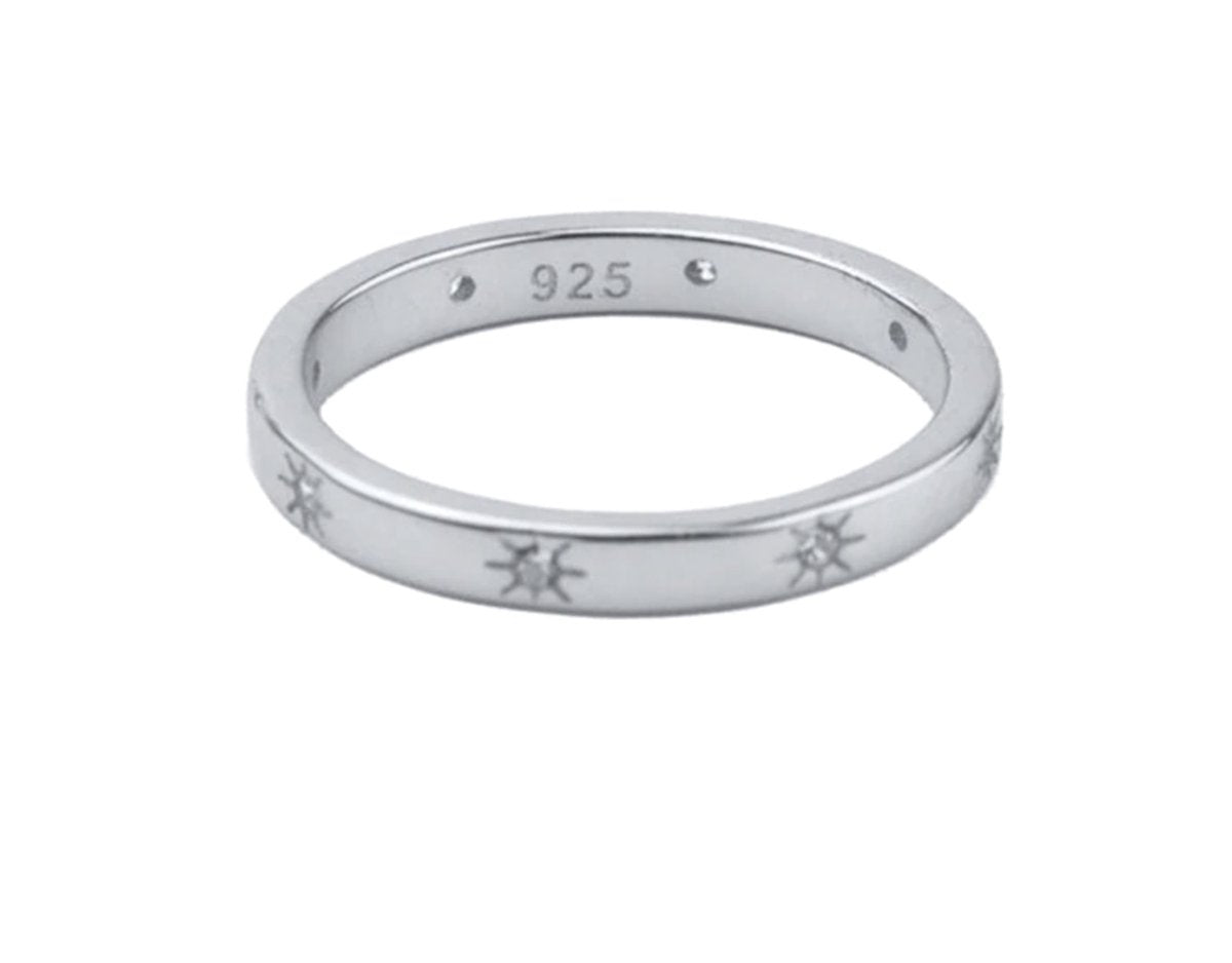 ring met sterretjes ingelegd met steentjes, zilver, 18mm