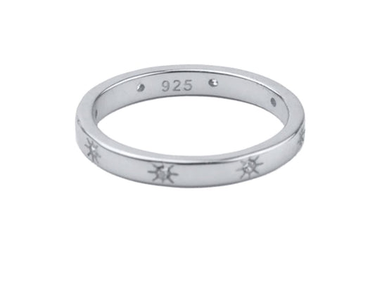 ring met sterretjes ingelegd met steentjes, zilver, 18mm