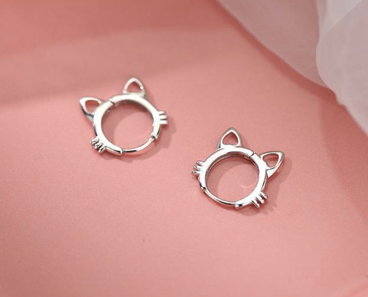katten oorbellen, zilver