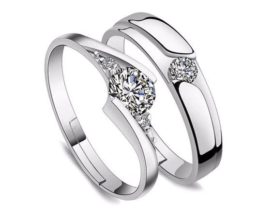 Zilveren ring dames en heren set