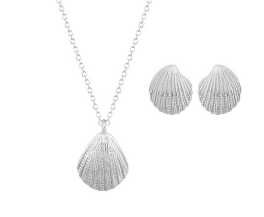 schelpen sieraden set oorbellen en kettinkje zilver