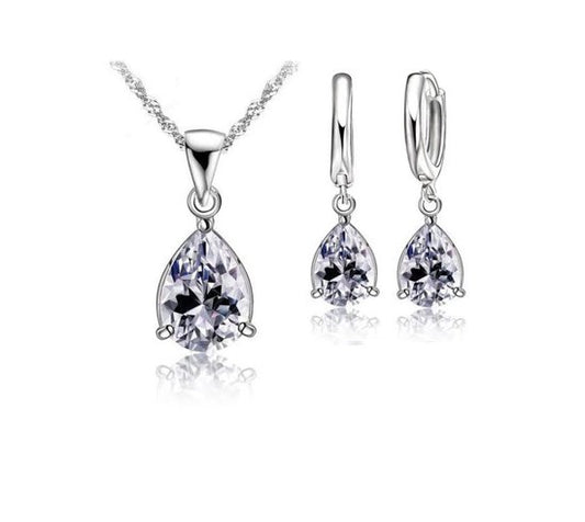 sieraden setje oorbellen en ketting met steen, zilver